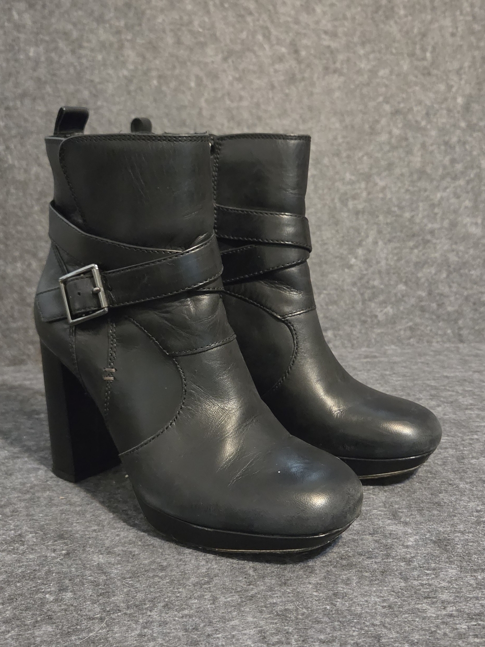 Clarks Black Leather Block Heel Ankle Boots with Buckle - Picture 2 of 10